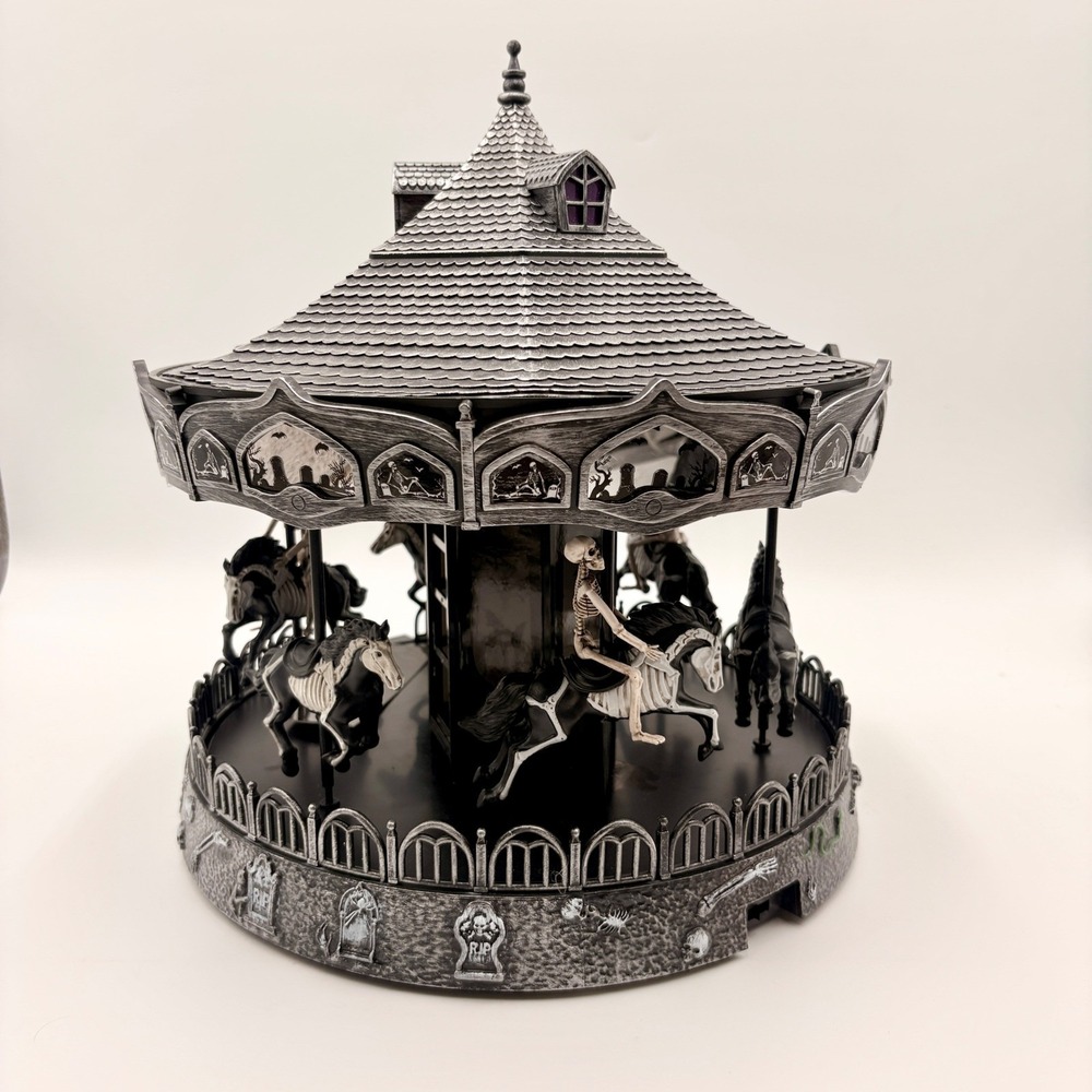 Toil and Trouble Halloween Carousel LED Light Up Rotating Spooky Gothic Decor